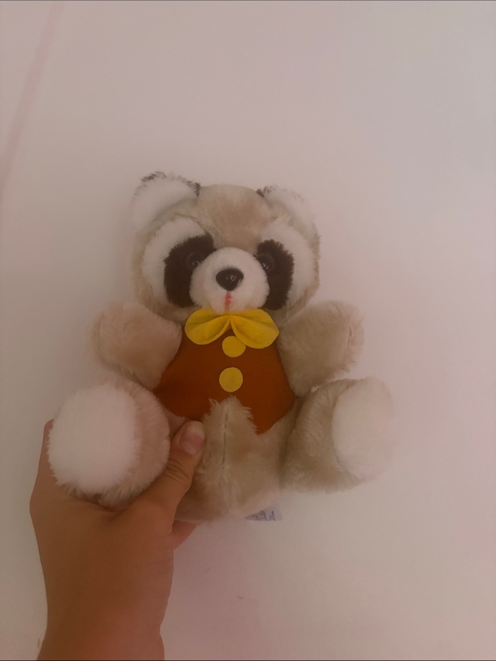 Vintage MYT international raccoon tuxedo plushie with yellow bow tie
